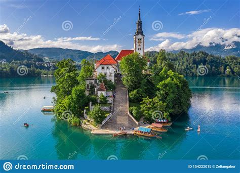 Bled Slovenia Aerial View Of Beautiful Pilgrimage Church Of The