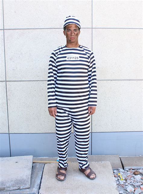 2015 halloween christmas long sleeved clothing black and white striped prison uniform adult male