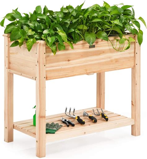Giantex Raised Garden Bed Elevated Wood Planter Box Stand Planter