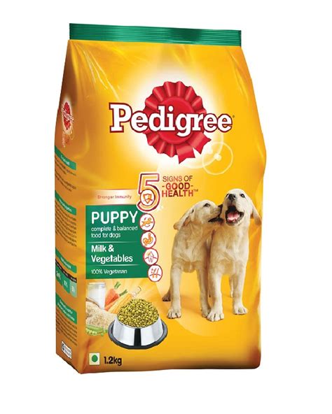 A 1 month old puppy eats just 100 to 200 grams of kibbles per day based on the breed but when it grows the quantity will be increased and this is where the search for cost effective and quality food will start and finally most of the dog owner's choice is pedigree. Pedigree Puppy Food Milk And Vegetable (1.2kg)