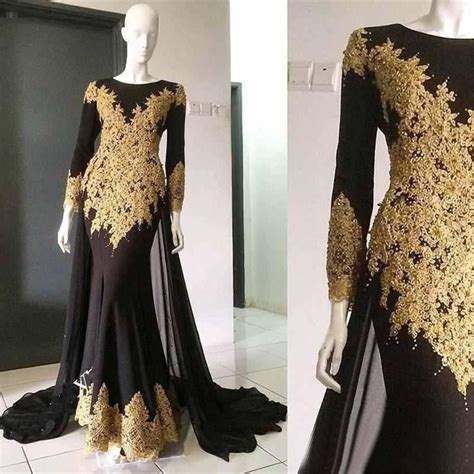 Black And Gold Lace Mother Of The Bride Dress Long Sleeve Mermaid