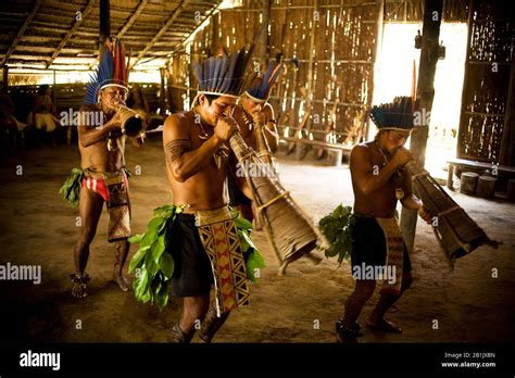 Danza Indígena Tribu Dessano Comunidad Tupé Manaus Amazônia Amazonas Brasil Fotografía De