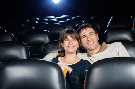 Happy Couple Watching Film In Theater Stock Image Image Of Horror