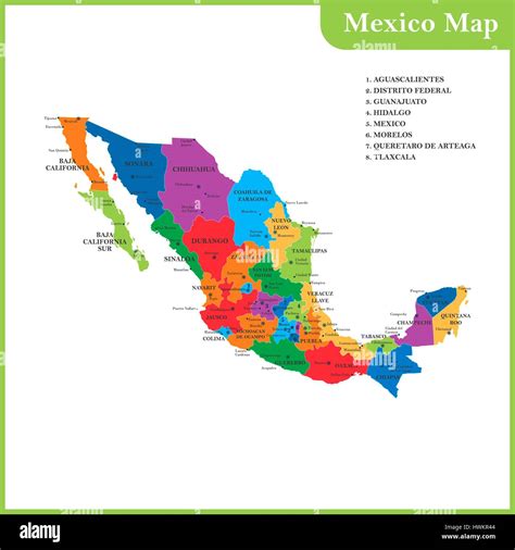 The Detailed Map Of The Mexico With Regions Or States And Cities Capitals Stock Vector Image