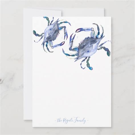 Blue Watercolor Crab Personalized Stationery Note Card Zazzle Com