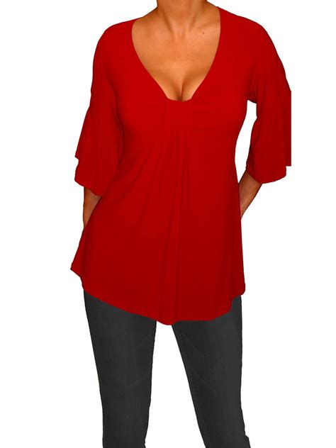 Funfash Womens Plus Size Empire Waist Slimming Red Plus Size Top Shirt
