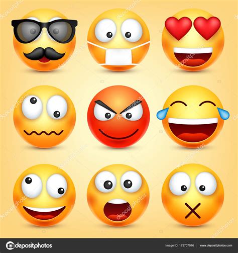 smiley emoticons set yellow face with emotions facial expression 3d realistic emoji funny
