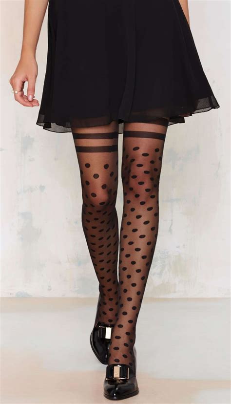 sheer black tights with polka dots and double stripes at the top women socks fashion sheer