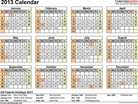 2013 Calendar Word 11 Free Printable Word Templates Docx