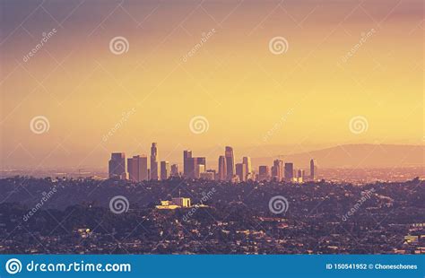Downtown Los Angeles Skyscrapers At Sunset Stock Photo Image Of