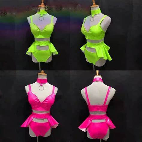 jazz dance costumes festival outfits fluorescent leather ruffled skirt sexy bikini sets