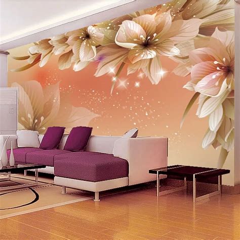 Modern Fashion Wall Mural Floral Photo Glitter Wallpaper Modern Home