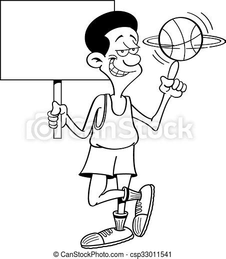 Cartoon Basketball Player Holding A Black And White Illustration Of A