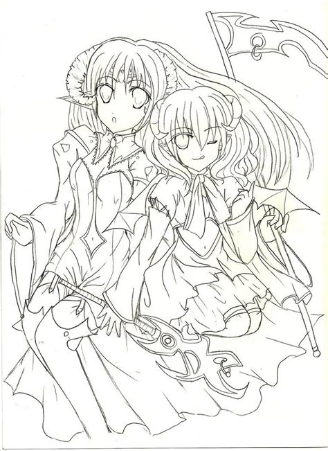 Two Demon Manga Girls Line Art Art Line Art Manga Girl
