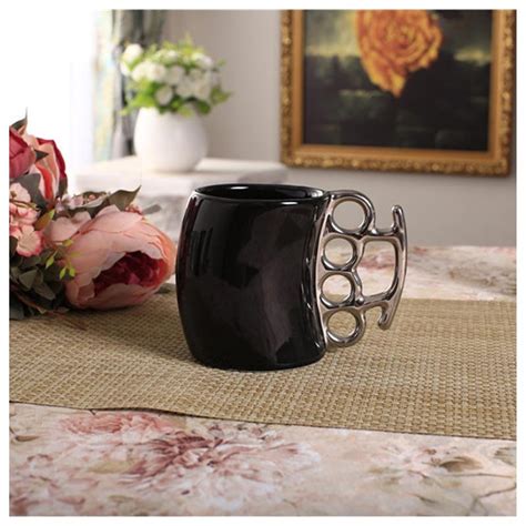 Ceramic Brass Knuckles Cup Coffee Mug Silver Black