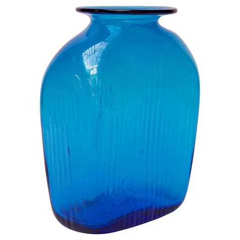Scandinavian Modern Turquoise Blown Glass Hooped Vase At 1stdibs
