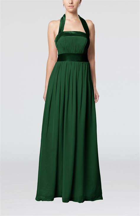 Hunter Green Guest Dress Elegant A Line Sleeveless Chiffon Floor Length Ribbon Wedding Bjsbridal