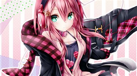 Download 1600x2560 Anime Girl Pink Hair Headphones Scarf Collar