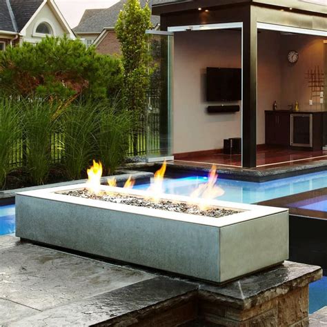 Furniture Burning Outdoor Gas Fireplace Around Swimming Pool That Have