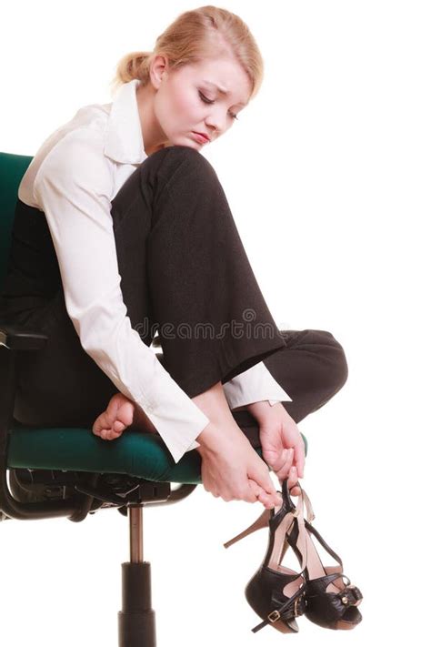Break From Work Tired Businesswoman With Leg Pain Stock Image Image