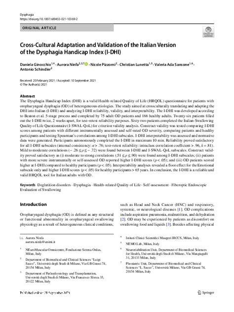 Pdf Cross Cultural Adaptation And Validation Of The Italian Version