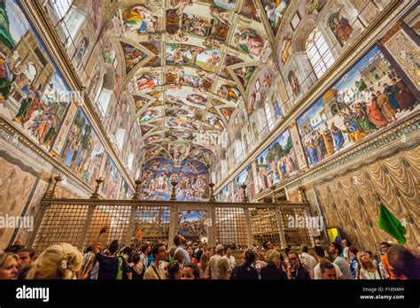 Visitors And Tourists In The Sistine Chapel Apostolic Palace Vatican