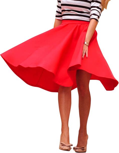vintage high waist circle skirt flared pleated midi swing skater women dress red ebay