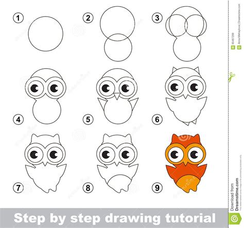 Drawing Tutorial How To Draw A Cute Owl Stock Vector Drawing