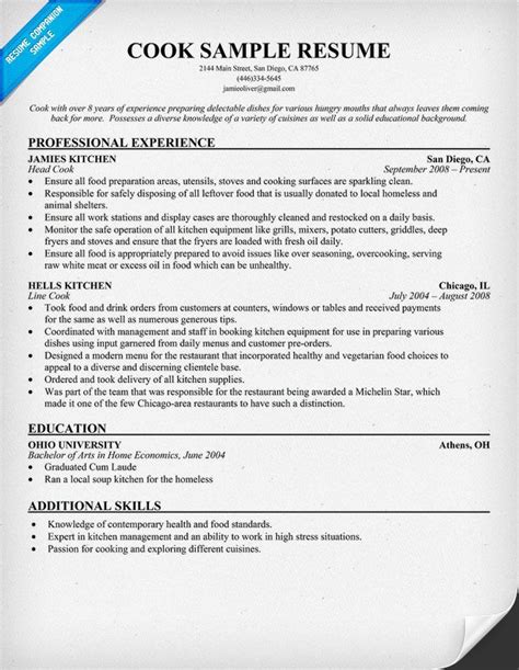 cook resume cv resume sample resume examples resume