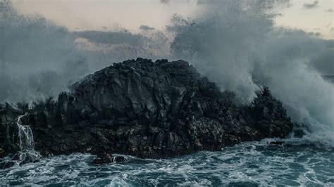Download Wallpaper 1920x1080 Sea Rocks Spray Waves Storm Water