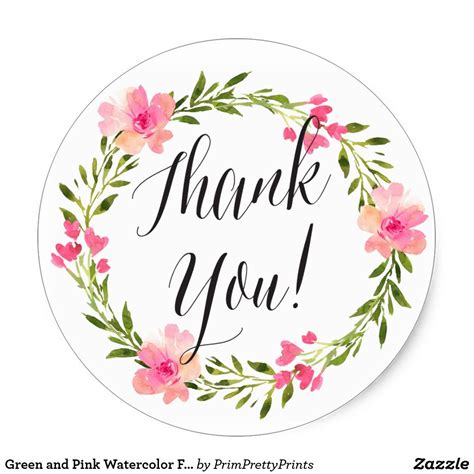 Green And Pink Watercolor Floral Thank You Sticker Thank You Pictures