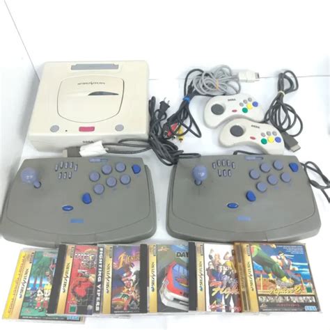 Sega Saturn White Console Bundle W 2 Arcade Stick 2 Controller 6 Japan