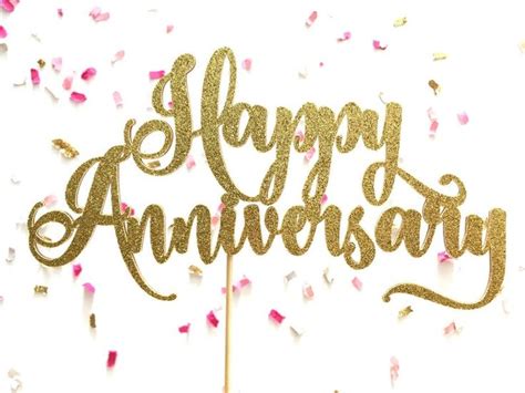 Happy Anniversary And Balloons Pinkgold Glitter Cake Topper Etsy