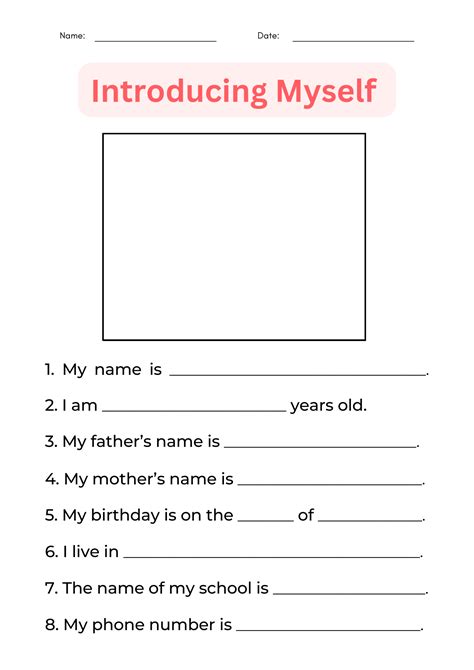 All About Me Printable Introducing Myself Worksheet For Grade 1 2 3