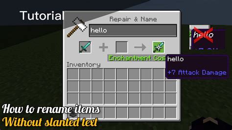 Minecraft How To Rename Items In An Anvil Without Slanted Text