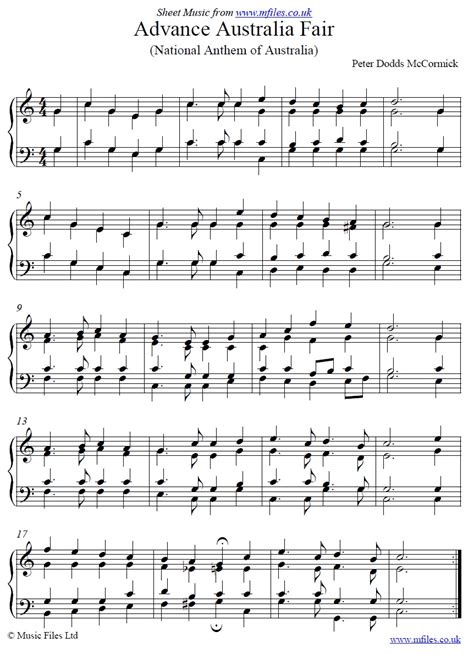 Advance Australia Fair The Australian National Anthem Piano Sheet