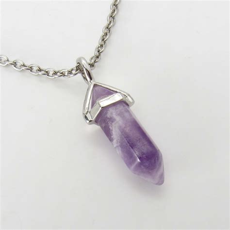 Small Faceted Bullet Cut Amethyst Charm Pendant Mens Necklace
