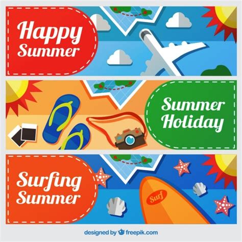 Free Vector Flat Travel Banners With Summer Elements