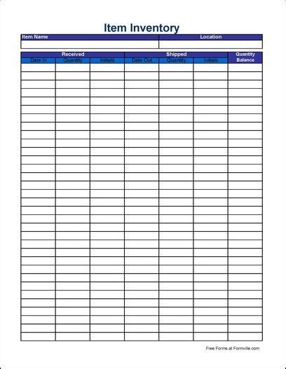 printable inventory sheets    preview