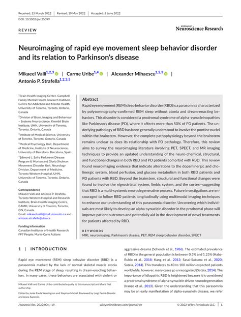Pdf Neuroimaging Of Rapid Eye Movement Sleep Behavior Disorder And Its Relation To Parkinsons