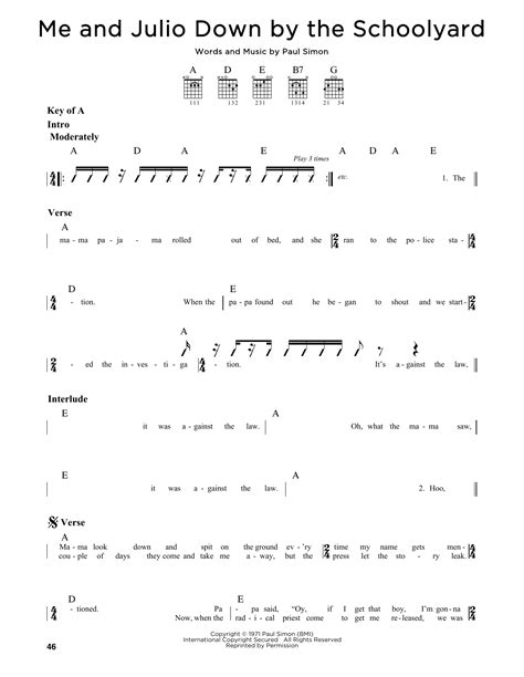 Me And Julio Down By The Schoolyard Sheet Music Simon And Garfunkel