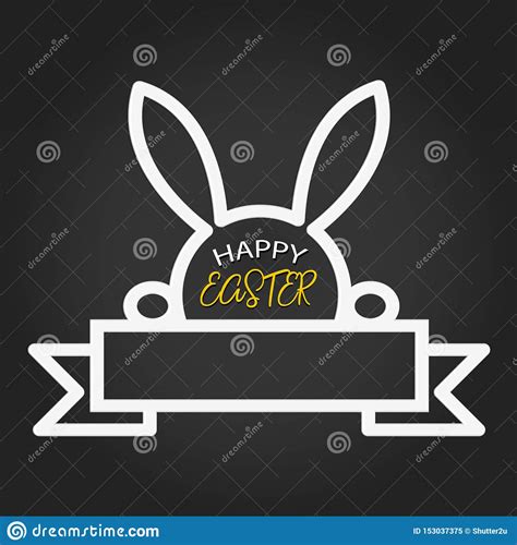 Happy Easter Template With Blank Space Ribbon And Rabbit On Dark