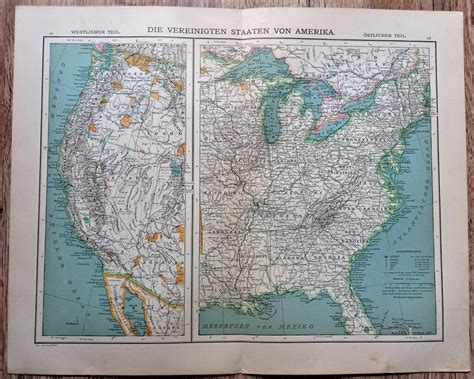 Original Antique Map United States Of America 1901 Usa Etsy