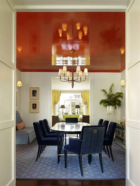 High ceiling house plans make houses seem larger than they actually may be, making them somewhat of an optical illusion. Dining Room // glossy painted ceiling // design by Palmer ...