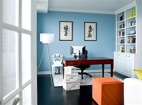 A study back in 2012 focused on the effects of hospital paint colors found white gives off a clinical. Color scheme- white, sky blue, dark warm wood | Home office colors, Office wall colors, Home ...