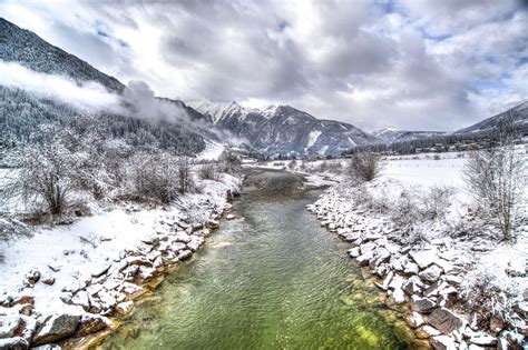 Austria Clouds Cold Frost Hdr Mountain Refelction River Rocks