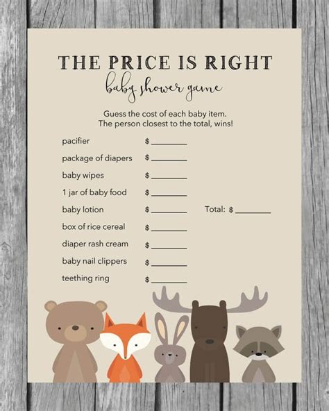 Explore our selection of baby shower games, sure to be fun for everyone and to make your special event memorable! The Price Is Right Baby Shower Game - Woodland Theme ...