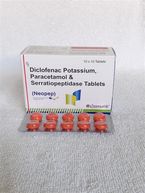 Neopep Tablet Diclofenac Potassium Paracetamol Serratiopeptidase Tablets Orion Life Science