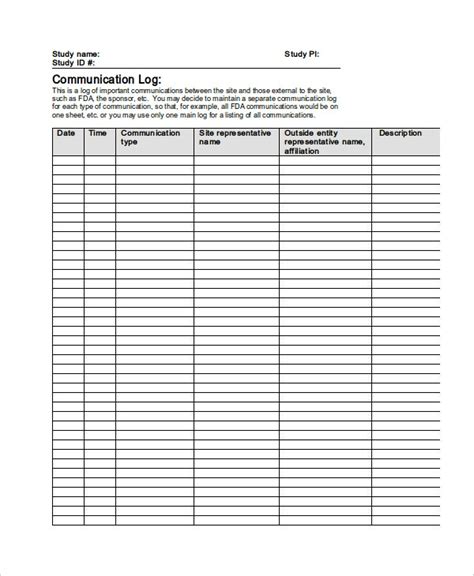 Communication Log Template