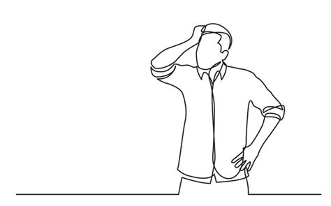 Continuous Line Drawings Man Feeling Sad Tired Worried Suffering